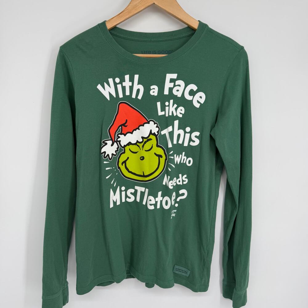 Life Is Good‎ Grinch Top Women’s Small Green Christmas Holiday Whimsical